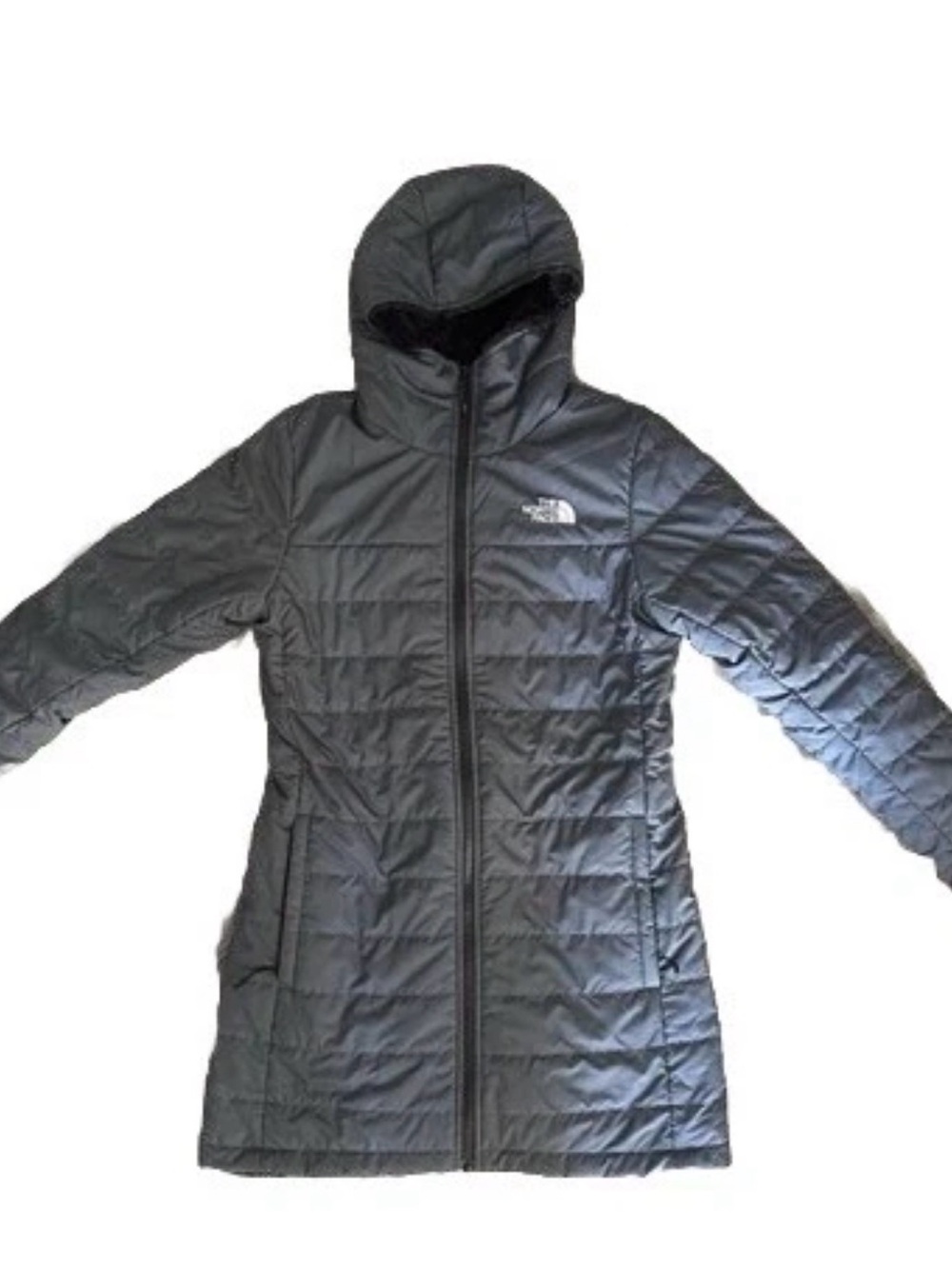 North Face Women’s Coat Mossbud Insulated Reversible Parka Grey Black Size S